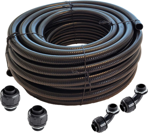 3/4" x 100 ft Black UL Listed Non-Metallic Flexible Liquid Tight Electrical Conduit with Fittings