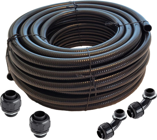 3/4" x 100 ft Black UL Listed Non-Metallic Flexible Liquid Tight Electrical Conduit with Fittings