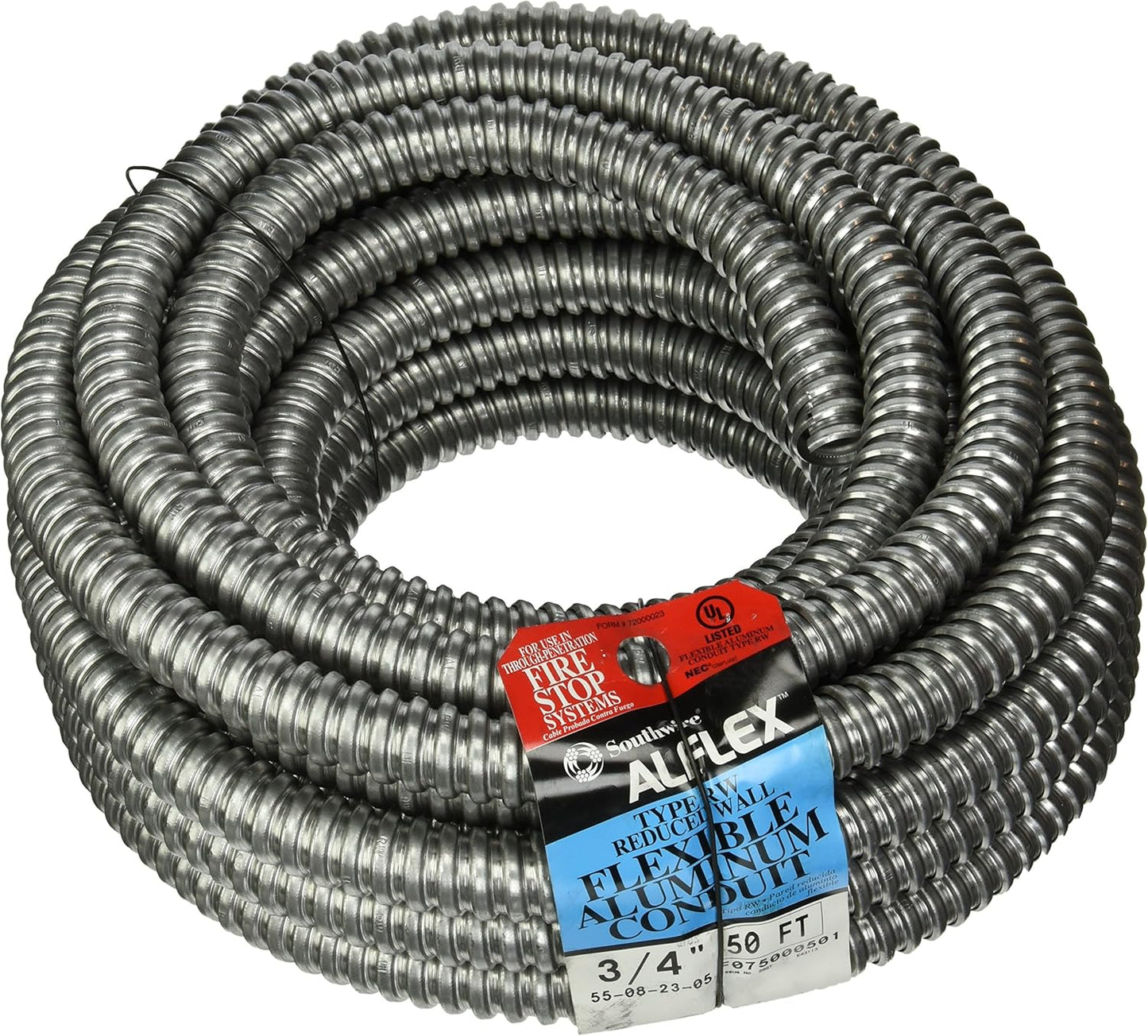 Woods 55082305 AL Flex Fo7500050M Type Rwa Reduced Wall Flexible Conduit; 3/4 in X 50 Ft; Aluminum