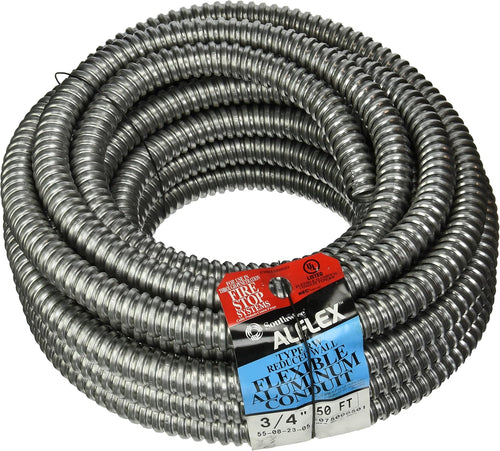 Woods 55082305 AL Flex Fo7500050M Type Rwa Reduced Wall Flexible Conduit; 3/4 in X 50 Ft; Aluminum